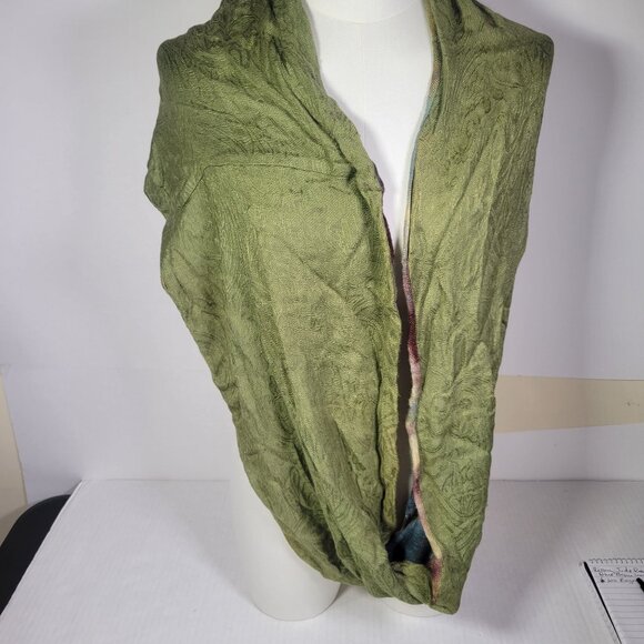 Rising Tide Hand-Dyed Green & Multicolor Rayon Infinity Scarf - Picture 2 of 7